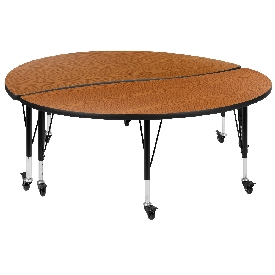2 Piece Mobile 60" Circle Wave Flexible Oak Thermal Laminate Kids Adjustable Activity Table Set, XU-GRP-A60-HCIRC-OAK-T-P-CAS-GG 2 Piece Mobile 60" Circle Wave Flexible Oak Thermal Laminate Kids Adjustable Activity Table Set, XU-GRP-A60-HCIRC-OAK-T-P-CAS-GG