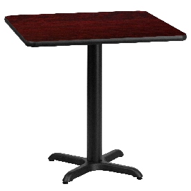 24'' Square Mahogany Laminate Table Top with 22'' x 22'' Table Height Base, XU-MAHTB-2424-T2222-GG