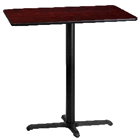 24'' x 42'' Rectangular Mahogany Laminate Table Top with 23.5'' x 29.5'' Bar Height Table Base, XU-MAHTB-2442-T2230B-GG