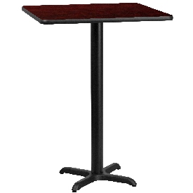 30'' Square Mahogany Laminate Table Top with 22'' x 22'' Bar Height Table Base, XU-MAHTB-3030-T2222B-GG