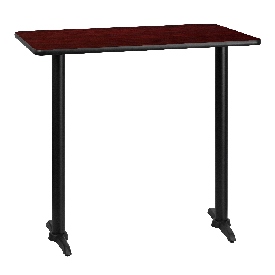 30'' x 42'' Rectangular Mahogany Laminate Table Top with 5'' x 22'' Bar Height Table Bases, XU-MAHTB-3042-T0522B-GG