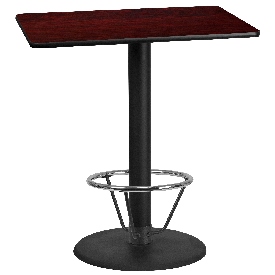 Stiles 30'' x 42'' Rectangular Mahogany Laminate Table Top with 24'' Round Bar Height Table Base and Foot Ring, XU-MAHTB-3042-TR24B-4CFR-GG