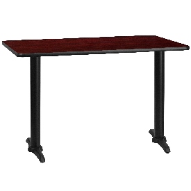 30'' x 48'' Rectangular Mahogany Laminate Table Top with 5'' x 22'' Table Height Bases, XU-MAHTB-3048-T0522-GG