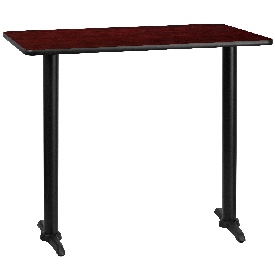 30'' x 48'' Rectangular Mahogany Laminate Table Top with 5'' x 22'' Bar Height Table Bases, XU-MAHTB-3048-T0522B-GG