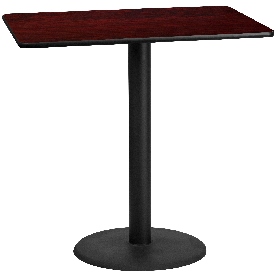 30'' x 48'' Rectangular Mahogany Laminate Table Top with 24'' Round Bar Height Table Base, XU-MAHTB-3048-TR24B-GG