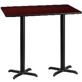 30'' x 60'' Rectangular Mahogany Laminate Table Top with 22'' x 22'' Bar Height Table Bases, XU-MAHTB-3060-T2222B-GG