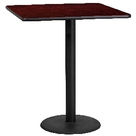 36'' Square Mahogany Laminate Table Top with 24'' Round Bar Height Table Base, XU-MAHTB-3636-TR24B-GG