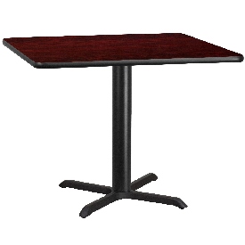 42'' Square Mahogany Laminate Table Top with 33'' x 33'' Table Height Base, XU-MAHTB-4242-T3333-GG