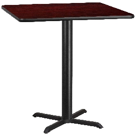 42'' Square Mahogany Laminate Table Top with 33'' x 33'' Bar Height Table Base, XU-MAHTB-4242-T3333B-GG