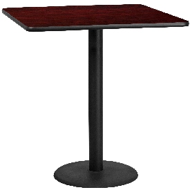 42'' Square Mahogany Laminate Table Top with 24'' Round Bar Height Table Base, XU-MAHTB-4242-TR24B-GG