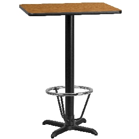 24'' x 30'' Rectangular Natural Laminate Table Top with 22'' x 22'' Bar Height Table Base and Foot Ring, XU-NATTB-2430-T2222B-3CFR-GG
