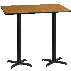 30'' x 60'' Rectangular Natural Laminate Table Top with 22'' x 22'' Bar Height Table Bases, XU-NATTB-3060-T2222B-GG