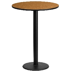 24'' Round Natural Laminate Table Top with 18'' Round Bar Height Table Base, XU-RD-24-NATTB-TR18B-GG