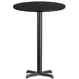 30'' Round Black Laminate Table Top with 22'' x 22'' Bar Height Table Base, XU-RD-30-BLKTB-T2222B-GG