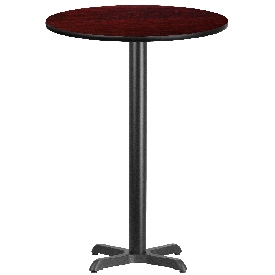 30'' Round Mahogany Laminate Table Top with 22'' x 22'' Bar Height Table Base, XU-RD-30-MAHTB-T2222B-GG