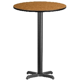 30'' Round Natural Laminate Table Top with 22'' x 22'' Bar Height Table Base, XU-RD-30-NATTB-T2222B-GG
