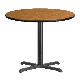 36'' Round Natural Laminate Table Top with 30'' x 30'' Table Height Base, XU-RD-36-NATTB-T3030-GG