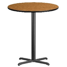 36'' Round Natural Laminate Table Top with 30'' x 30'' Bar Height Table Base, XU-RD-36-NATTB-T3030B-GG