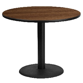 36'' Round Walnut Laminate Table Top with 24'' Round Table Height Base, XU-RD-36-WALTB-TR24-GG