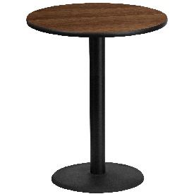 36'' Round Walnut Laminate Table Top with 24'' Round Bar Height Table Base, XU-RD-36-WALTB-TR24B-GG