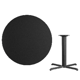 42'' Round Black Laminate Table Top with 33'' x 33'' Table Height Base, XU-RD-42-BLKTB-T3333-GG
