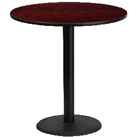 42'' Round Mahogany Laminate Table Top with 24'' Round Bar Height Table Base, XU-RD-42-MAHTB-TR24B-GG