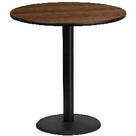 42'' Round Walnut Laminate Table Top with 24'' Round Bar Height Table Base, XU-RD-42-WALTB-TR24B-GG
