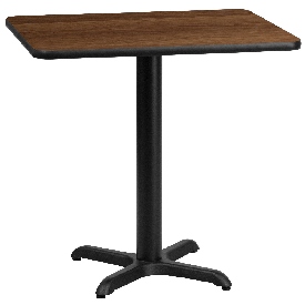 24'' x 30'' Rectangular Walnut Laminate Table Top with 22'' x 22'' Table Height Base, XU-WALTB-2430-T2222-GG