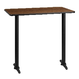 30'' x 42'' Rectangular Walnut Laminate Table Top with 5'' x 22'' Bar Height Table Bases, XU-WALTB-3042-T0522B-GG
