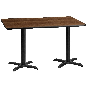30'' x 60'' Rectangular Walnut Laminate Table Top with 22'' x 22'' Table Height Bases, XU-WALTB-3060-T2222-GG