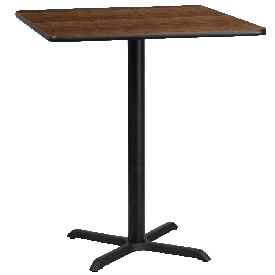 36'' Square Walnut Laminate Table Top with 30'' x 30'' Bar Height Table Base, XU-WALTB-3636-T3030B-GG