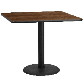 42'' Square Walnut Laminate Table Top with 24'' Round Table Height Base, XU-WALTB-4242-TR24-GG