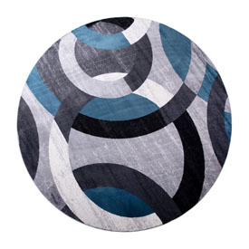 Harken Collection Geometric 5' x 5' Blue and Gray Round Olefin Area Rug with Jute Backing, Living Room, Bedroom, YK-F968B-D9826-5R-BL-GG