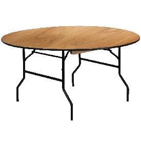 5-Foot Round Wood Folding Banquet Table with Clear Coated Finished Top, YT-WRFT60-TBL-GG