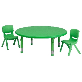 45'' Round Green Plastic Height Adjustable Activity Table Set with 2 Chairs, YU-YCX-0053-2-ROUND-TBL-GREEN-R-GG