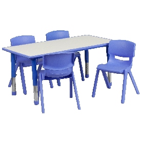 23.625''W x 47.25''L Rectangular Blue Plastic Height Adjustable Activity Table Set with 4 Chairs, YU-YCY-060-0034-RECT-TBL-BLUE-GG