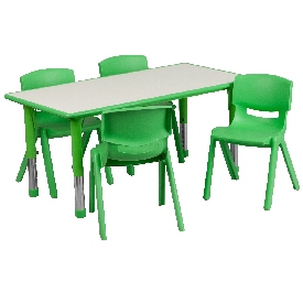 23.625''W x 47.25''L Rectangular Green Plastic Height Adjustable Activity Table Set with 4 Chairs, YU-YCY-060-0034-RECT-TBL-GREEN-GG