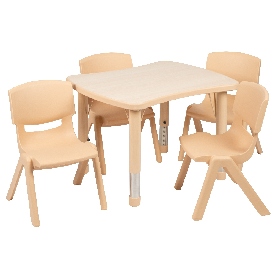 21.875"W x 26.625"L Rectangular Natural Plastic Height Adjustable Activity Table Set with 4 Chairs, YU-YCY-098-0034-RECT-TBL-NAT-GG 21.875"W x 26.625"L Rectangular Natural Plastic Height Adjustable Activity Table Set with 4 Chairs, YU-YCY-098-0034-RECT-TBL-NAT-GG