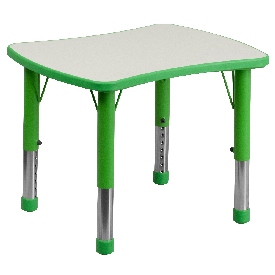 21.875''W x 26.625''L Rectangular Green Plastic Height Adjustable Activity Table with Grey Top, YU-YCY-098-RECT-TBL-GREEN-GG