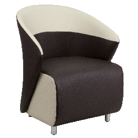 Dark Brown LeatherSoft Curved Barrel Back Lounge Chair with Beige Detailing, ZB-8-GG