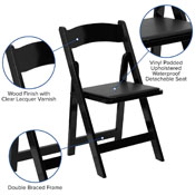 Black Wood Folding Chair Padded Vinyl Seat SET OF 10 CHAIRS, WC2902