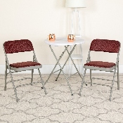 2 Pk. HERCULES Series Curved Triple Braced & Double Hinged Burgundy Patterned Fabric Metal Folding Chair, 2-AW-MC309AF-BG-GG