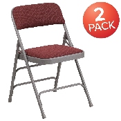 2 Pk. HERCULES Series Curved Triple Braced & Double Hinged Burgundy Patterned Fabric Metal Folding Chair, 2-AW-MC309AF-BG-GG