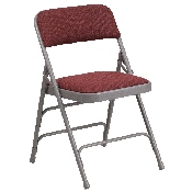 2 Pk. HERCULES Series Curved Triple Braced & Double Hinged Burgundy Patterned Fabric Metal Folding Chair, 2-AW-MC309AF-BG-GG