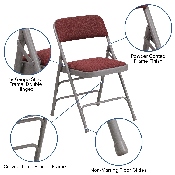 2 Pk. HERCULES Series Curved Triple Braced & Double Hinged Burgundy Patterned Fabric Metal Folding Chair, 2-AW-MC309AF-BG-GG