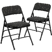2 Pk. HERCULES Series Curved Triple Braced & Double Hinged Black Patterned Fabric Metal Folding Chair, 2-AW-MC309AF-BLK-GG