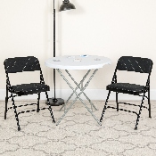 2 Pk. HERCULES Series Curved Triple Braced & Double Hinged Black Patterned Fabric Metal Folding Chair, 2-AW-MC309AF-BLK-GG