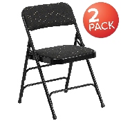 2 Pk. HERCULES Series Curved Triple Braced & Double Hinged Black Patterned Fabric Metal Folding Chair, 2-AW-MC309AF-BLK-GG