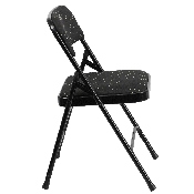 2 Pk. HERCULES Series Curved Triple Braced & Double Hinged Black Patterned Fabric Metal Folding Chair, 2-AW-MC309AF-BLK-GG