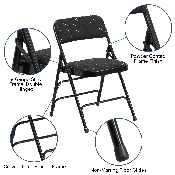 2 Pk. HERCULES Series Curved Triple Braced & Double Hinged Black Patterned Fabric Metal Folding Chair, 2-AW-MC309AF-BLK-GG